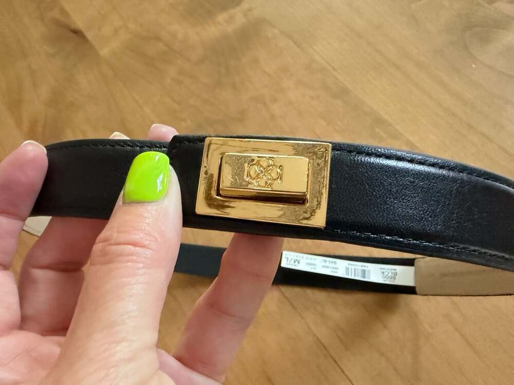 J.Crew Black Leather Elastic Back Belt with Gold Hardware Size M/L